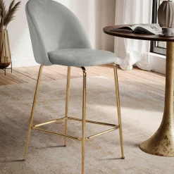 Grauer Samt-Barstuhl im Retro Look - Hovalta (2er Set)