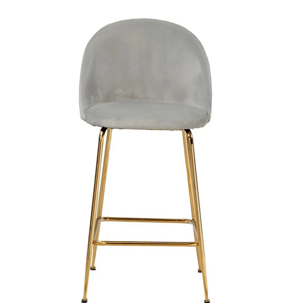 Grauer Samt-Barstuhl im Retro Look - Hovalta (2er Set)