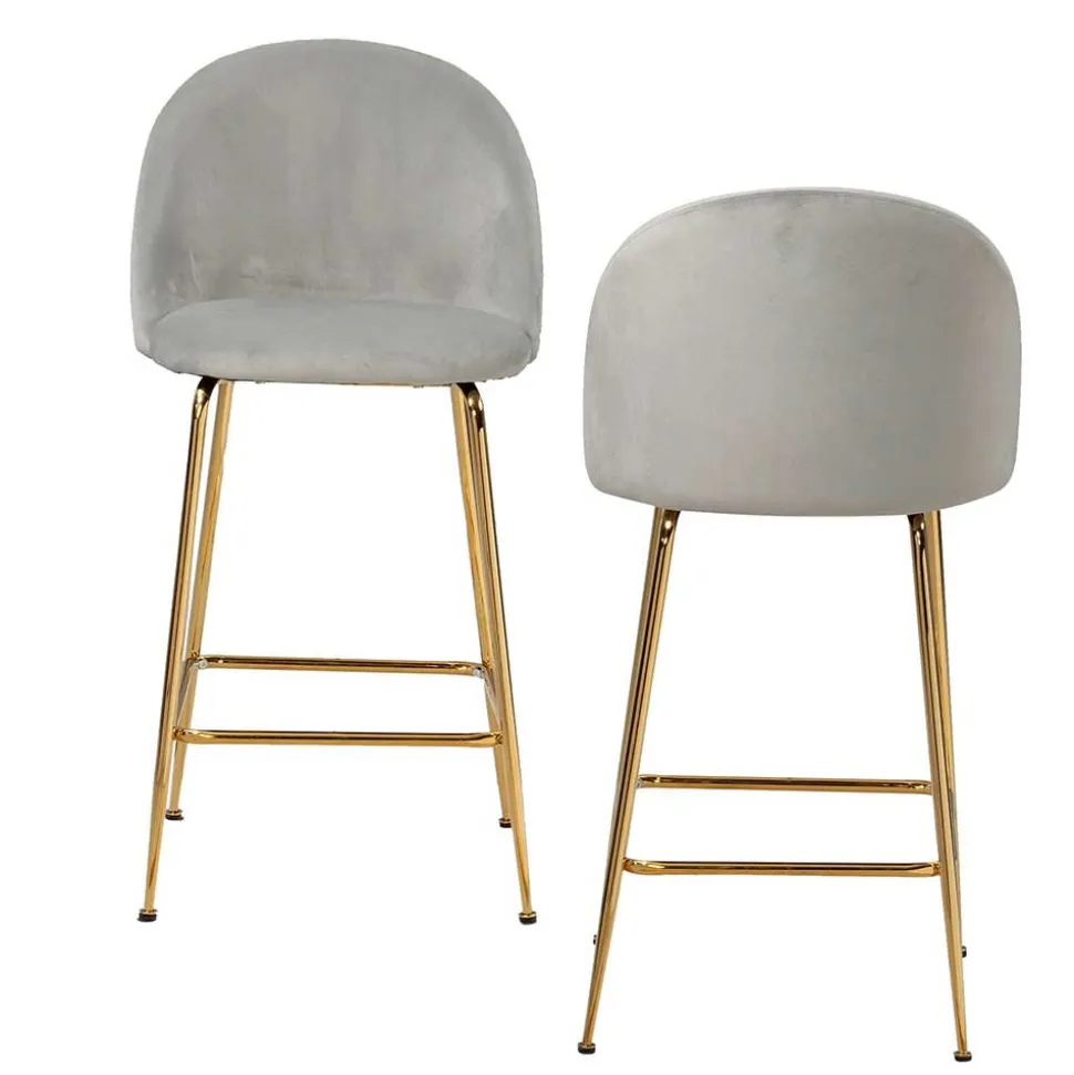 Grauer Samt-Barstuhl im Retro Look - Hovalta (2er Set)