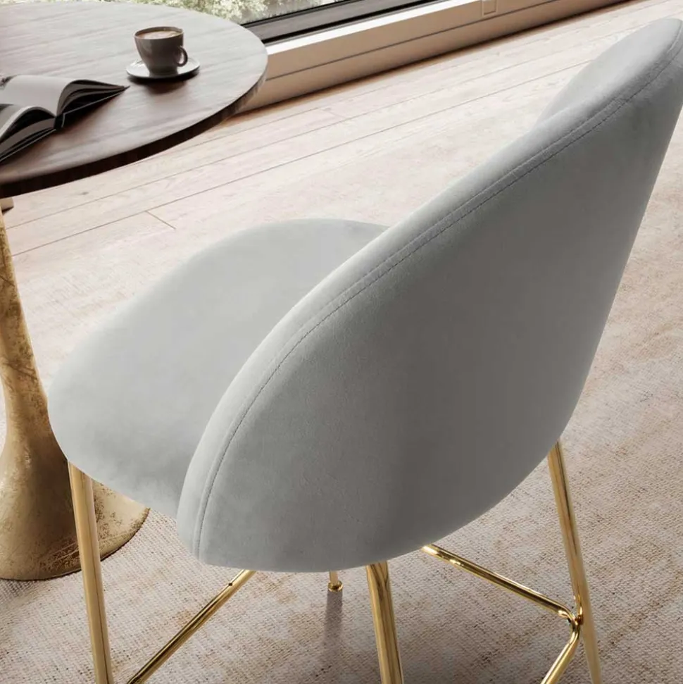 Grauer Samt-Barstuhl im Retro Look - Hovalta (2er Set)