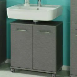 Grauer Waschbecken Schrank auf Rollen - Invicalo