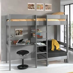 Graues Hochbett mit Schlafsessel - Rienas (zweiteilig)