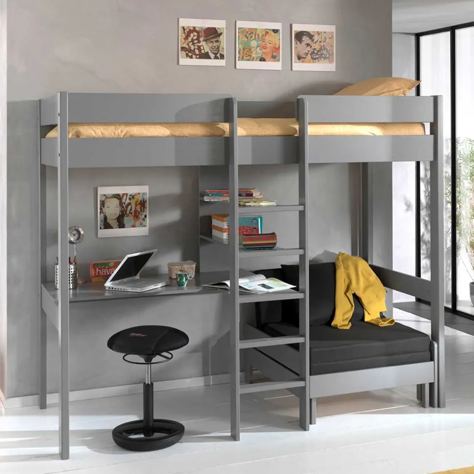 Graues Hochbett mit Schlafsessel - Rienas (zweiteilig)