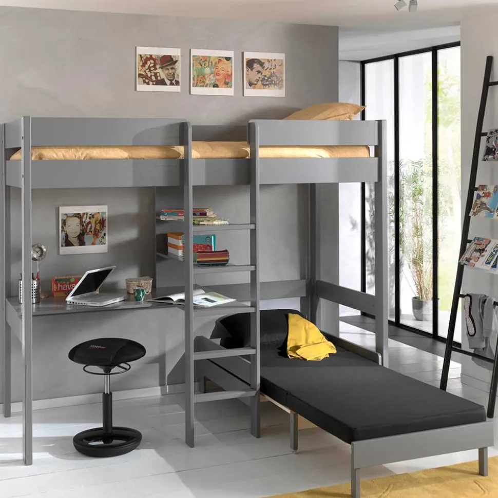 Graues Hochbett mit Schlafsessel - Rienas (zweiteilig)