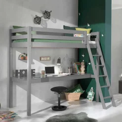 Graues Hochbett mit Schreibtisch Arbeitsplatz - Tollow