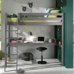 Graues Hochbett mit Schreibtisch Arbeitsplatz - Tollow