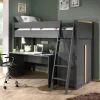 Graues Hochbett mit Schreibtisch - Mystik (dreiteilig)