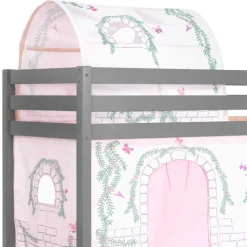 Graues Hochbettgestell mit Spieltunnel & Vorhang - Sercan