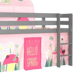 Graues Kiefernholz-Hochbettgestell mit Spieltunnel - Dannys