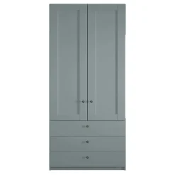 Graugrüner Kleiderschrank 2-türig mit 3 Schubladen - Rajavo