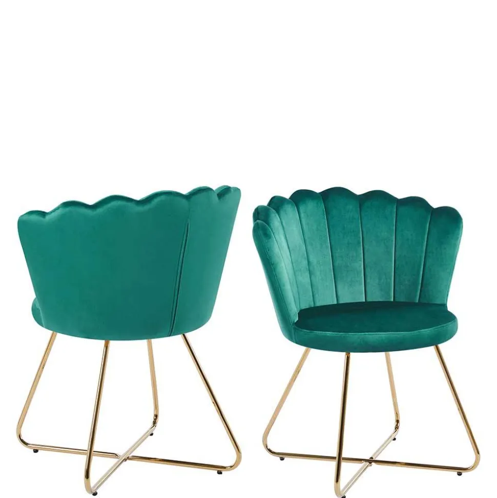 Grüne Muschelstühle aus Samt - Baly (2er Set)