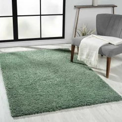 Grüner Läufer Teppich mit hohem Flor - Lura