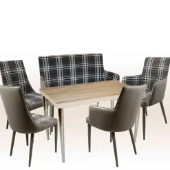 Große Essgruppe in Grau Weiß Mervellin mit Bank (sechsteilig)