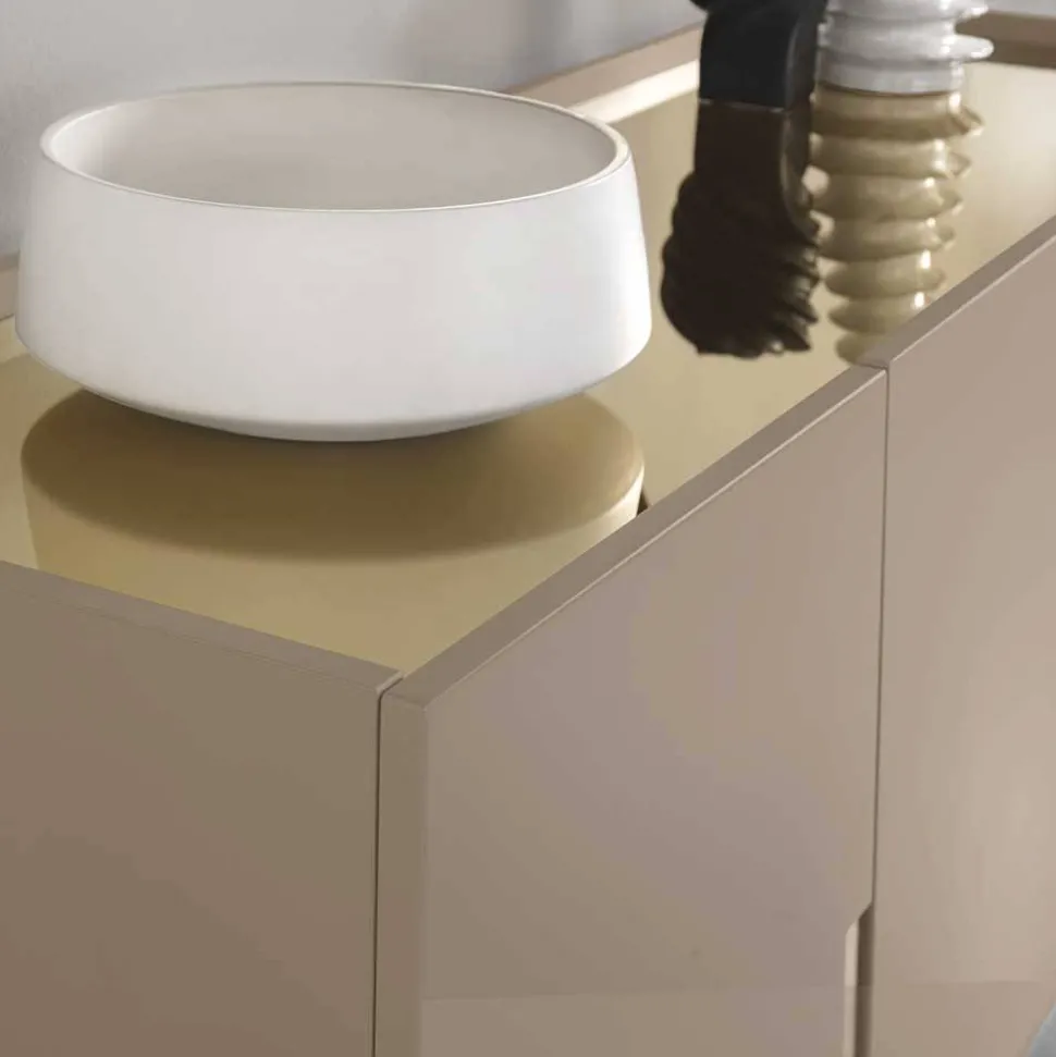 Große Kommode in Taupe mit Spiegel in Bronze - Fashiona