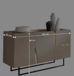 Große Kommode in Taupe mit Spiegel in Bronze - Fashiona