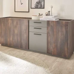 Großes Sideboard in Eiche Dunkel und Anthrazit - Mundo