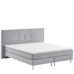 H3 Boxspringbett in Hellgrau Stoff & Chrom - Tuwedia
