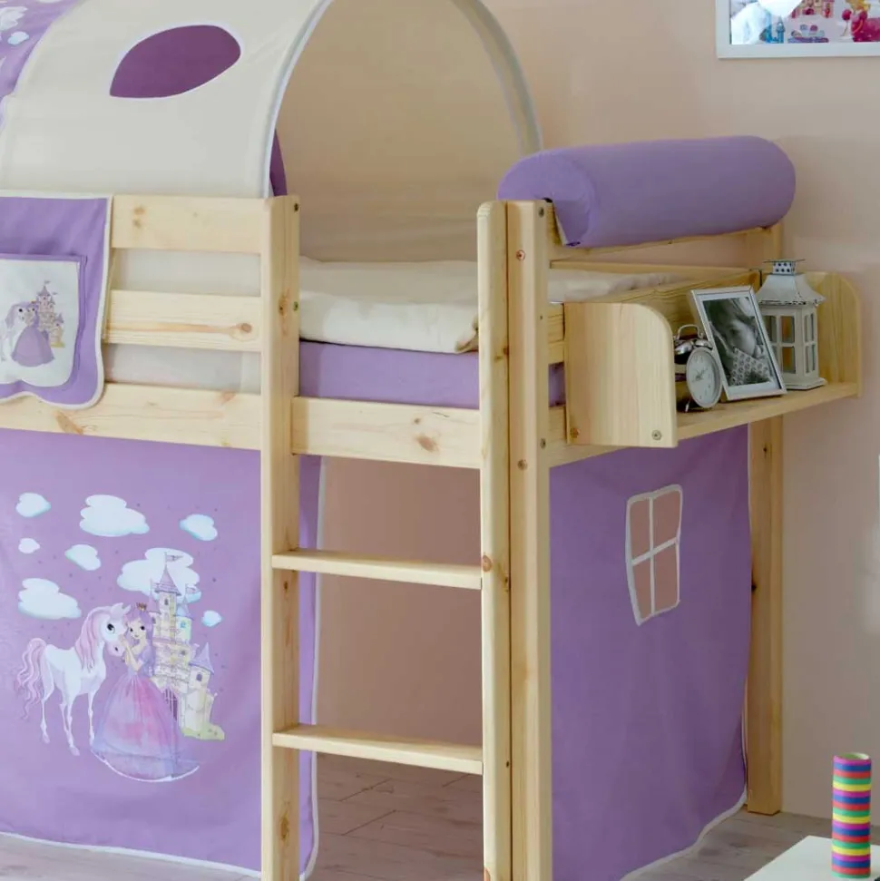 Halbhochbett Shoff mit Vorhang und Tunnel in Lila Weiß