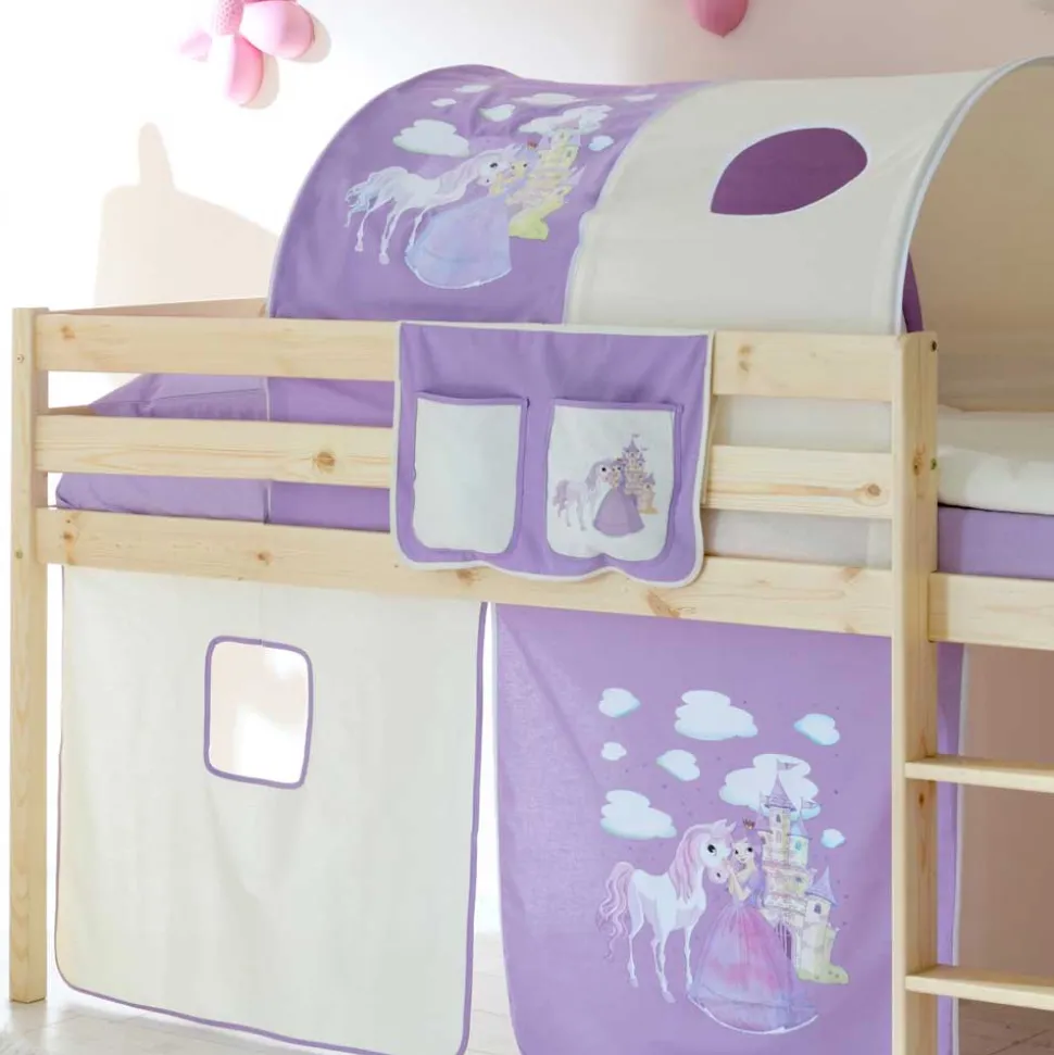 Halbhochbett Shoff mit Vorhang und Tunnel in Lila Weiß