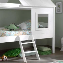 Halbhohes Hausbett für Kinder in Weiß - Tabitana