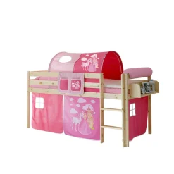 Halbhohes Kinderbett Wonder mit Vorhang im Prinzessin Design