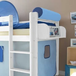 Halbhohes Kinderbett Yasin in Weiß Blau