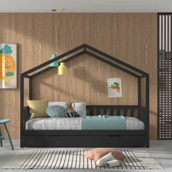 Hausbett in Anthrazit aus Kiefernholz - Neptunus