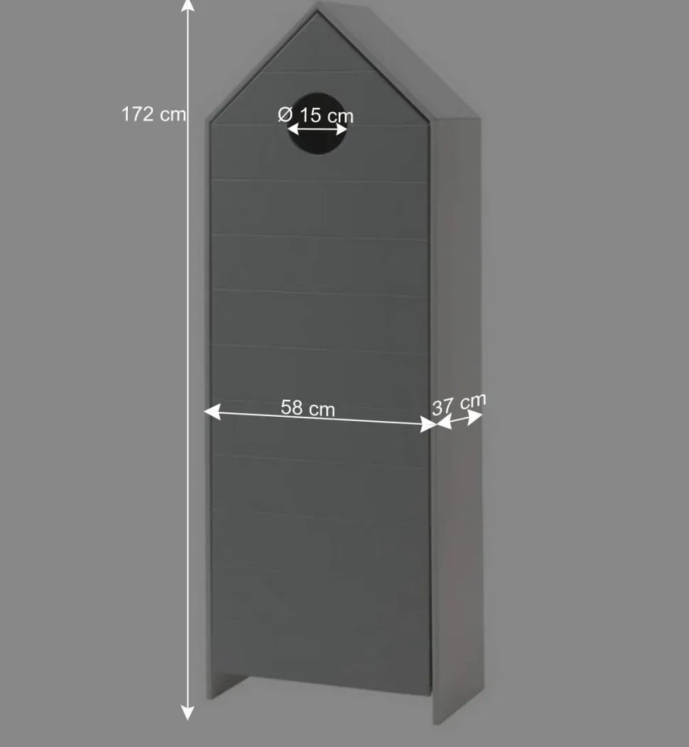 Hausform Kinderschrank in Grau - Indefiva