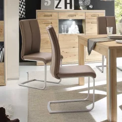 Hellbrauner Freischwinger Stuhl Carihm mit Kunstleder (4er Set)