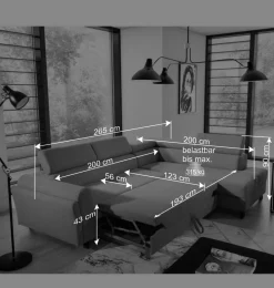 Hellgraue Polsterecke mit Bettfunktion - Sutra
