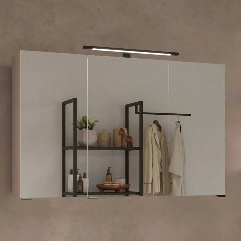 Hellgrauer Bad-Spiegelschrank 3-türig - Adendras