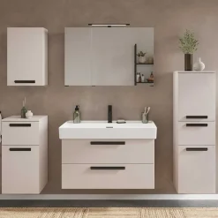 Hellgrauer Bad-Spiegelschrank 3-türig - Adendras