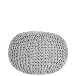 Hellgrauer Hocker mit Strickstoff Bezug - Udjaca