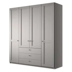 Hellgrauer Kleiderschrank mit Metallgriffen - Ridonna