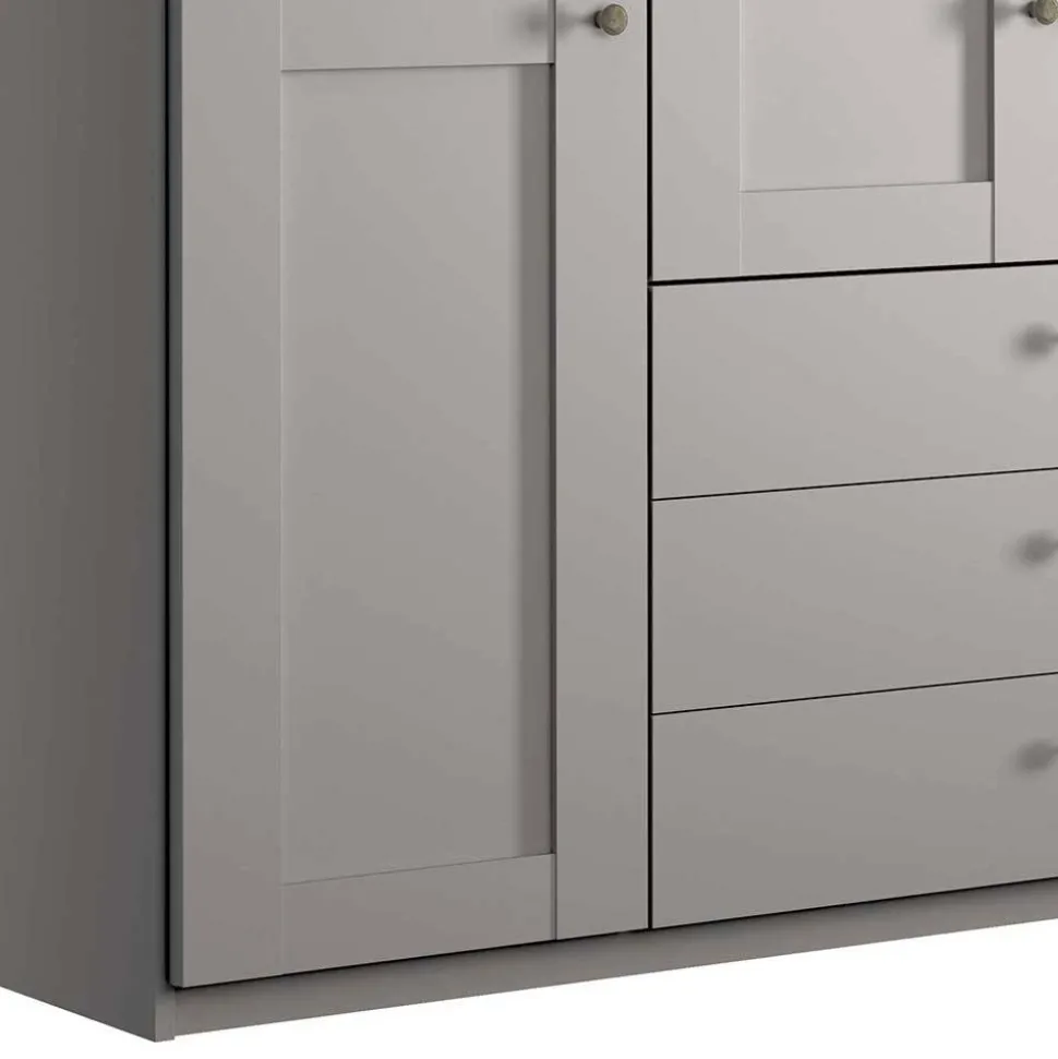 Hellgrauer Kleiderschrank mit Metallgriffen - Ridonna