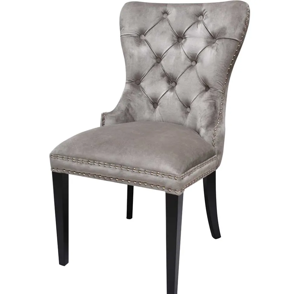 Hellgrauer Polsterstuhl mit Knöpfen & Nieten - Hokulani