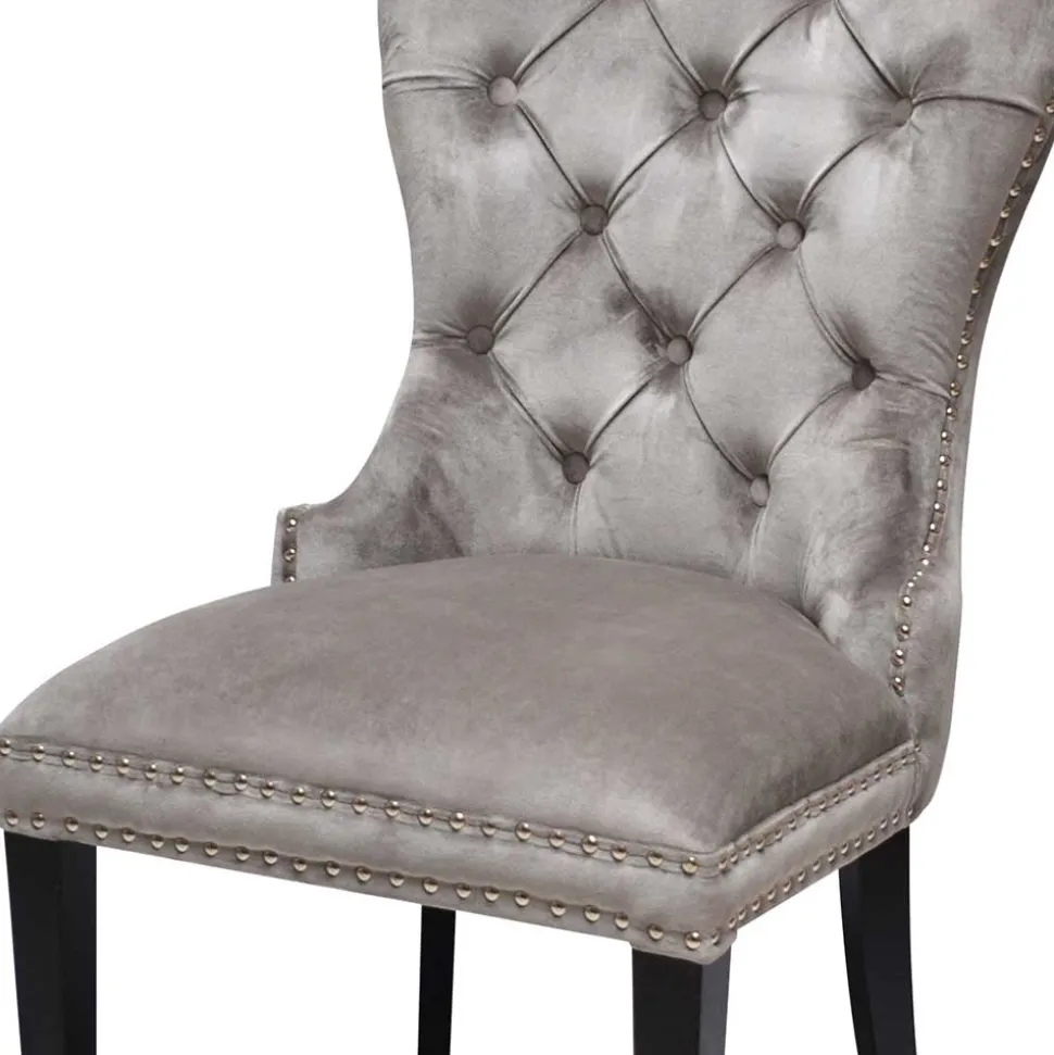 Hellgrauer Polsterstuhl mit Knöpfen & Nieten - Hokulani