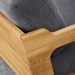 Hellgraues Stoff Sofa mit Wildeiche Gestell - Hardus