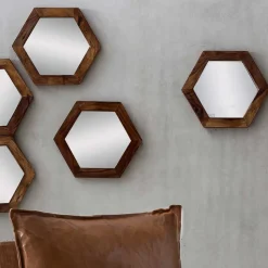 Hexagon Spiegel mit Holzrahmen - Mendoza