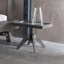 Höhenverstellbarer Nachttisch Zara aus Holz Akazie Grau