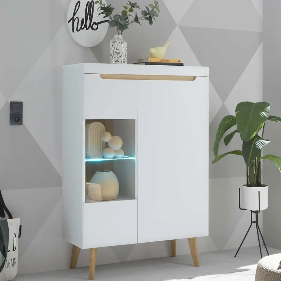 Highboard mit Glas im Skandi Design - Ginko