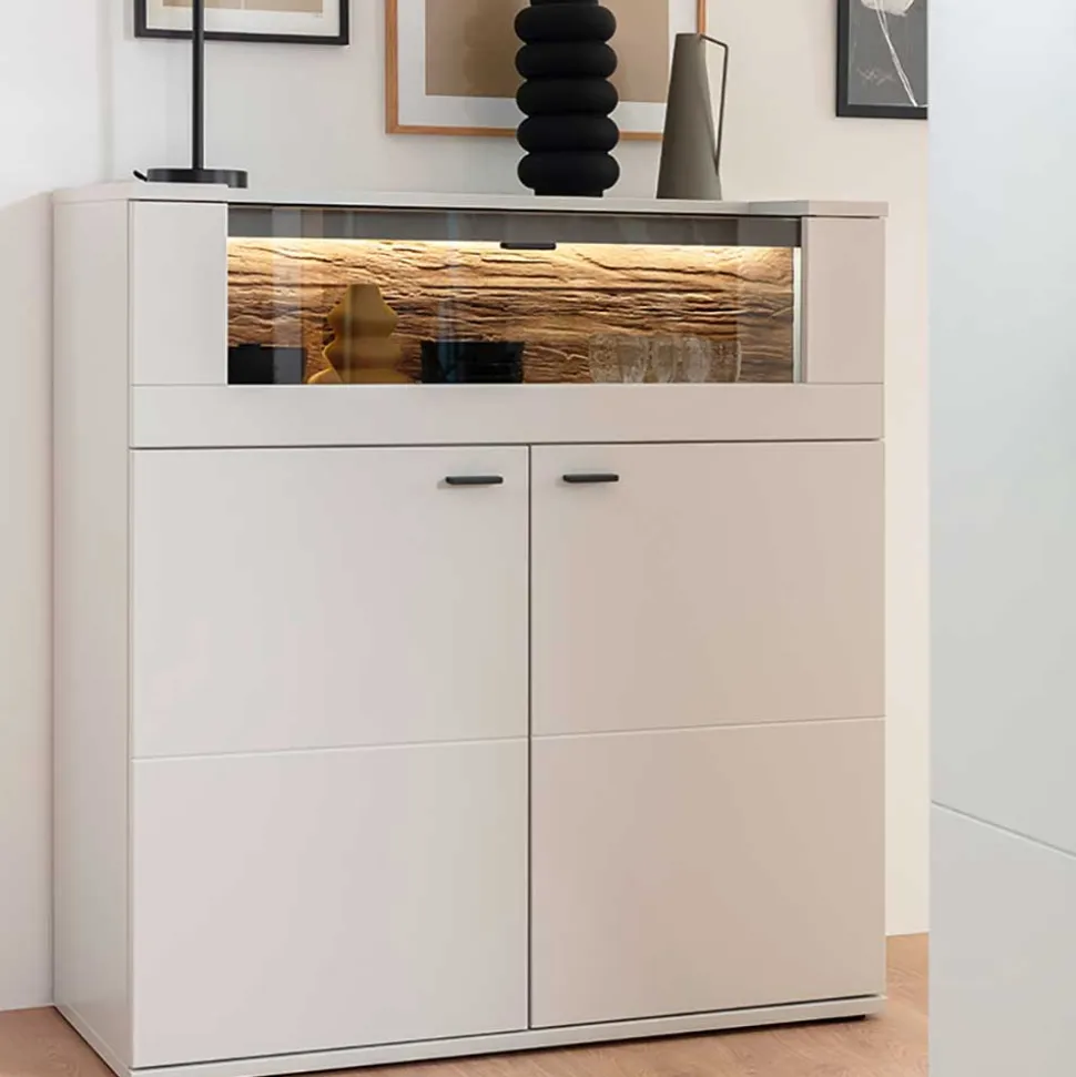 Highboard mit Glas Klappe & zwei Türen - Apulco