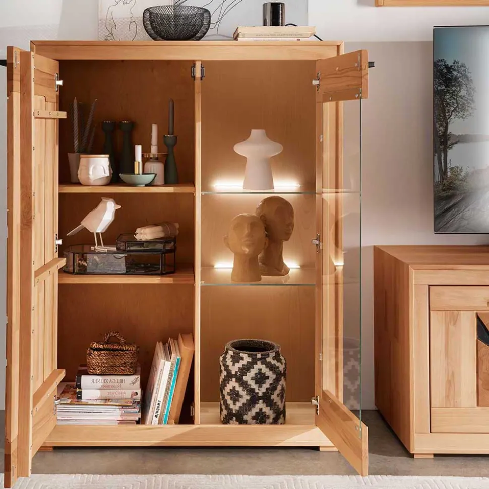 Highboard mit Glaseinsatz aus geölter Kernbuche - Sarosca