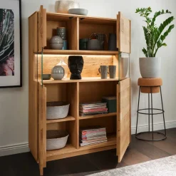 Highboard mit Glaseinsatz aus Wildeiche massiv - Millena