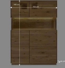 Highboard mit Glaseinsatz aus Wildeiche massiv - Millena