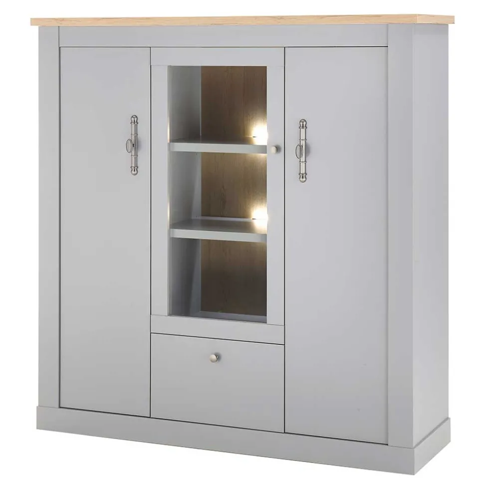 Highboard mit Glaseinsatz mit Metallgriffen - Buleta