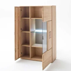 Highboard 2-türig mit Glas-Einsatz Pontros in Eiche Bianco teilmassiv