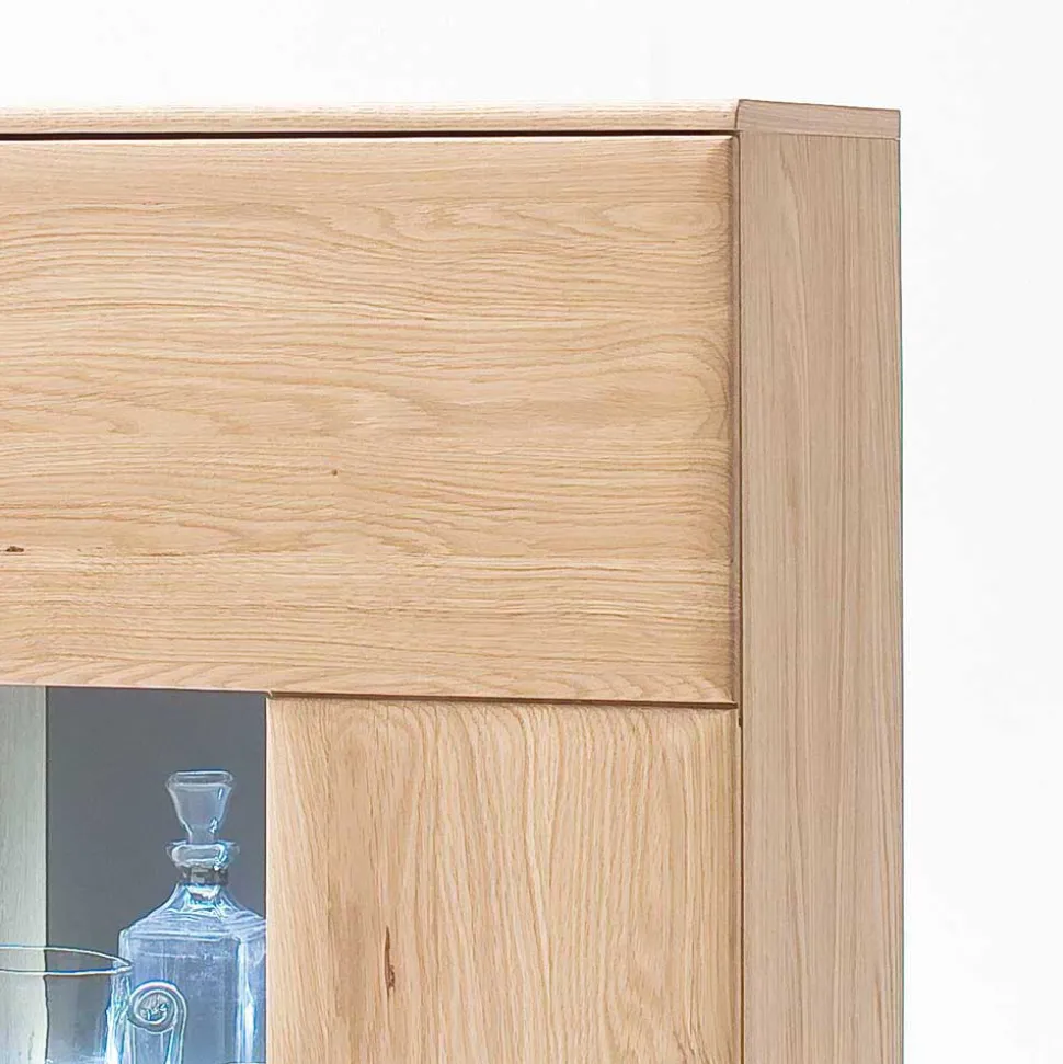 Highboard 2-türig mit Glas-Einsatz Pontros in Eiche Bianco teilmassiv