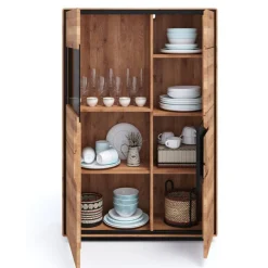 Highboard Vitrine aus Wildeiche Massivholz - Shipper
