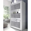 Highboard Vitrine in Beton Optik & Weiß HG - Narandu